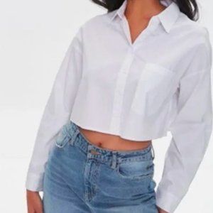 WHITE Cropped Poplin Shirt Size S